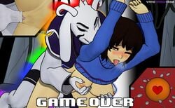 1boy 1girls absurd_res anthro anthro_penetrating anthro_penetrating_human areola asriel_dreemurr asriel_dreemurr_(god_form) balls biped bodily_fluids boss_monster bovid breast_grab breasts brown_hair caprine claws clothed clothing collar cum cum_in_pussy cum_inside curvy_figure duo erection female female_frisk female_human female_on_anthro female_penetrated frisk from_behind_position fur furniture game_over gameplay_mechanics genital_fluids genitals goat hair half_naked hand_on_breast hi_res horn human human_on_anthro human_penetrated humanoid_genitalia humanoid_penis impregnation inside interspecies interspecies_pregnancy jewelry long_ears male male_anthro male_penetrating male_penetrating_female mammal markings narrowed_eyes nipples one_eye_closed open_mouth orgasm orgasm_face ovum penetration penis pussy sex smile straight tagme undertale vaginal_penetration video_games voluptuous white_body white_fur white_penis yamimarik1994 yellow_eyes young