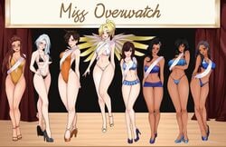 2d 6+girls 8girls age_difference aged_down ana_amari ashe_(overwatch) asian bikini bikini_skirt bikini_top brigitte d.va daughter egyptian female female_only high_heels latina mercy mother mother_and_daughter multiple_girls one-piece_swimsuit open_toe_shoes overwatch pharah ruricchi sombra stiletto_heels swimsuit take_your_pick time_paradox tracer white_bikini