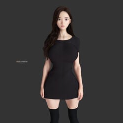 2017 3d asian big_breasts black_dress black_hair breasts cleavage curvy curvy_figure daz3d delicatelime dress female female_only genesis3female iray long_hair oc original_character short_dress solo solo_female thigh_highs thighhighs