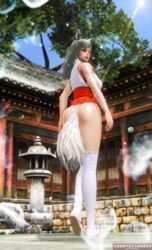 1girls 3d animal_ear animal_humanoid animal_tail chantellworks fox_ears fox_girl fox_tail hakama_skirt half-dressed looking_at_viewer lynn_(vindictus) mabinogi_heroes miko monster_girl red_eyes shrine_maiden solo_female tabi vindictus white_hair