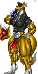 anthro bigshow bondage digimon dildo female hi_res leather muscular pussy sex_toy strap-on