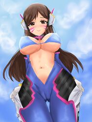 bikini blue_bikini_top brown_eyes brown_hair cameltoe d.va evelicious headphones overwatch