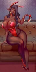 1girls breasts bunny_ears bunny_girl bunnysuit cleavage elf feet female female_only high_heels huge_breasts live_for_the_funk solo thick_thighs toes vanessa_(live_for_the_funk) wide_hips