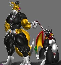 anthro avian bigshow bondage digimon digimon_(species) female gryphon hi_res male malesub muscular mythological_avian mythology renamon renamorph slave