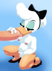 absurd_res anatid anseriform anthro avian bird bow breasts clothing daisy_duck disney duck duo erection fellatio female finger_fuck fingering fingering_self footwear four-pundo genitals half-closed_eyes hand_on_penis hi_res high_heels human human_on_anthro kneeling looking_at_viewer makeup male masturbating_during_fellatio masturbation mostly_nude naked_footwear naked_heels narrowed_eyes navel nipples nude oral penile penis sex shoes soft_feathers solo_focus straight vaginal_masturbation vaginal_penetration white_body