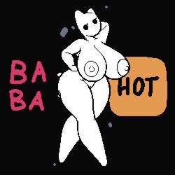 anthro baba_(baba_is_you) baba_is_you big_breasts black_eyes looking_at_viewer pixel_art simple_background text walking white_skin wide_hips