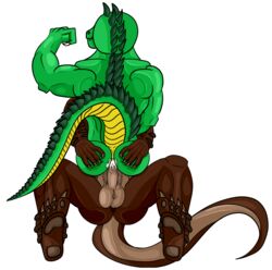 absurd_res alpha_channel anal anthro ass bodily_fluids brown_body brown_scales butt_grab claws cowgirl_position crocodile crocodilian crocodylid cum dragon duo erection feet genital_fluids genitals green_body green_scales hand_on_butt hi_res male male/male muscular on_top penis reptile scales scalie scorch_croco-derg sex steiner_draggal thescorchingdragon toes