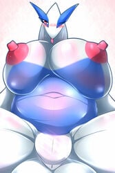 1futa anthro anthrofied avian big_testicles blush breasts chubby dickgirl furry futa_only futanari intersex legendary_pokémon long_neck looking_at_viewer lugia nintendo nipples nude pokemon pokemon_(species) pokemon_gsc ryutier slit solo testicles tongue video_games wink