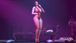 3d assumi big_ass big_breasts high_heels red_hair sling_bikini snoopz warcraft world_of_warcraft