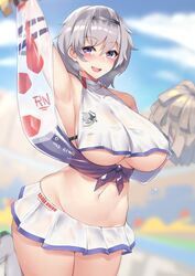 1girls azur_lane breast_curtains cheerleader kuavera large_breasts miniskirt pom_poms reno_(azur_lane) see-through short_skirt tagme white_hair