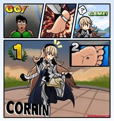 :o ? battlefield_(super_smash_bros) corrin_(fire_emblem) corrin_(fire_emblem)_(female) female fire_emblem foot_focus larger_female little_mac male manakete punch_out shrunk shrunken_male shrunken_man size_difference smaller_male stomp stomping super_smash_bros. surprised taller_girl unaware