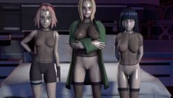 3d 3girls before_sex bike_shorts female female_only fishnets haori hyuuga_hinata locomojo milf multiple_girls naruto naruto_shippuden nude nude_female presenting pussy sakura_haruno shiny_skin source_filmmaker tagme tsunade