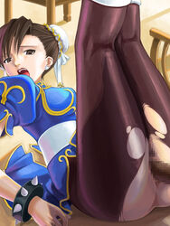 ass censored china_dress chinadress chinese_clothes chun-li female highres human male pantyhose penis pussy sex straight straight_hair street_fighter torn_pantyhose vaginal_penetration