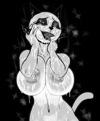 2025 4_fingers 5:6 anthro areola arms_bent big_areola big_breasts big_eyes big_nipples biped black_and_grey black_background bodily_fluids breast_squeeze breasts bukkake callmewritefag collarbone cum cum_covered cum_on_arm cum_on_belly cum_on_body cum_on_breasts cum_on_ear cum_on_face cum_on_hand cum_on_nipples cum_on_whiskers curved_eyebrows digital_drawing_(artwork) digital_media_(artwork) domestic_cat excessive_cum excessive_genital_fluids eyebrows eyelashes eyeshadow fangs felid feline felis female fingers freckled_face freckles front_view fur furry genital_fluids glistening glistening_lips half-length_portrait hand_on_face hand_on_neck hand_on_own_face hand_on_own_neck head_turned hi_res huge_areola huge_breasts humanoid_hands iris lips lipstick long_eyelashes looking_pleasured makeup mammal mature_anthro mature_female messy monochrome montgomery_glands mother_puss musk musk_clouds navel nipples nude nude_anthro nude_female one_eye_closed one_eye_half-closed open_mouth open_smile outline pointy_ears portrait prick_ears round_head simple_background sketch smile snout soaked_in_cum solo squeezing standing tail teeth the_complex_adventures_of_eddie_puss tongue tongue_out whiskers white_outline wide_hipped_anthro wide_hipped_female wide_hips