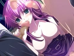 aizawa_suzuka blush breasts censored cum cum_in_mouth dark_blue game_cg hairjob penis sex