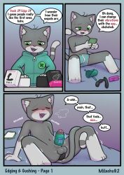 absurd_res anal anal_sex anthro balls buttons_(milachu92) comic dialogue domestic_cat felid feline felis genitals hi_res lovense male mammal milachu92 object_in_ass penetration penile penis promotional_material sex_toy sex_toy_in_ass sex_toy_insertion solo vibrator vibrator_in_ass vibrator_on_penis