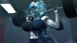 abs anthro anthro_only athletic athletic_anthro athletic_female big_ass big_breasts big_butt big_thighs blue_eyes clothed female female_only fit fit_female furry furry_female furry_only glowing glowing_eyes looking_at_viewer muscular muscular_anthro muscular_female nika_sharkeh samtrix scalie scalie_female scalie_humanoid scalie_only shark shark_girl shark_humanoid shark_tail shark_teeth sports_bra sportswear sweat sweatdrop sweating white_body white_hair white_skin