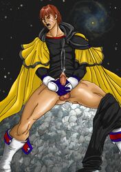 1boy cum gene_starwind highres male male_only masturbation outlaw_star penis red_hair solo