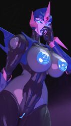 1girls 3d 3d_(artwork) arcee arcee_(prime) arcee_(prime)_(trawert) big_breasts big_nipples blue_eyes blue_lipstick blue_nipples blue_pussy breasts clitoris glowing_eyes lipstick madkatz8 nipples pussy solo solo_female tongue tongue_out transformers transformers_prime vagina