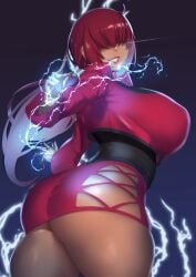 1girls aster_crowley big_ass big_breasts busty busty_female clothing_cutout curvy curvy_female dark-skinned_female dark_skin dress electricity fat_ass female female_focus fishnets fluffy from_behind huge_ass huge_breasts jacket king_of_fighters large_breasts long_hair looking_at_viewer looking_back ponytail red_hair shermie_(kof) shiny_clothes shiny_skin skirt skirt_up smile smiling_at_viewer standing tan tan_skin thick thick_ass thick_legs thick_thighs thighs thunder tight_clothes tight_clothing wide_hips