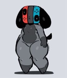 2025 animated anthro asymmetrical_coloring breast_expansion breast_jiggle breasts canid canine canis crumbleferret domestic_dog expansion female floppy_ears grey_background heterochromia jiggling mammal nintendo nintendo_switch nintendo_switch_2 short_playtime simple_background solo standing switch_dog switch_dog_2