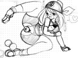 1girls blush breasts cleavage female female_only human human_only insertion jyb may_(pokemon) monochrome monochrome_bandana poke_ball poke_ball_insertion pokemon pussy sketch smile solo straight_hair tongue uncensored