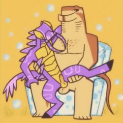 1:1 alfred_(steelballpython) anal animated anomalocarid anomalocaris anthro arthropod balls black_eyes body_pattern brown_body bubble countershading duo fish furniture genitals gills humanoid lifting_partner looking_at_another looking_at_partner male male/male male_penetrated male_penetrating mandibles manta_ray marine pecs penetration penis pink_body prehistoric_species purple_body ray_(fish) sex simple_background sofa steel_ball_python tail vickydanne yellow_eyes