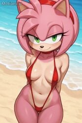 2025 ai_generated amy_rose beach_background belly deviantart digitalnymph looking_at_viewer red_bikini red_sling_bikini red_slingshot_swimsuit red_swimsuit seductive_body seductive_eyes seductive_look seductive_mouth seductive_pose seductive_smile sega smiling_at_viewer sonic_the_hedgehog_(series) tummy