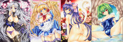 4girls animal_ear anus ass blush breasts censored himari_noihara_(omamori_himari) jinguuji_kuesu_(omamori_himari) large_breasts lizlet_l_chelsie_(omamori_himari) maid multiple_girls nipples omamori_himari pussy shizuku_(omamori_himari) smile swimsuit tail thong waitress