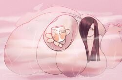 1girls bbw black_hair cooooookin fat fat_female fat_fetish female ghost ghost_girl glass handing_over himani liquor obese obese_female