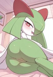 ai_generated anguirus12345 anus ass big_ass big_butt blush female generation_3_pokemon genitals happy heart heart_eyes hi_res humanoid kirlia looking_at_viewer lying_on_side nintendo open_mouth plump_labia pokemon pokemon_(species) presenting_pussy pussy solo