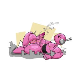 antennae_(anatomy) balls city closed_eyes cum cumming facial_markings five_pebbles_(rain_world) forehead_mark giant giant_penis huge_cock hyper hyper_penis iterator_(rain_world) jerking laying_down laying_on_back legs_apart macro macro_male macrophilia masturbation mountain nipples one_leg_up orgasm orgasm_face pink_body pumping rain_world robot robot_boy robot_humanoid robot_joints robot_penis shiny shiny_skin stroking_penis testicles thick_thighs twunk