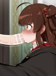 1boy ahoge animated aru_majo_ga_shinu_made bar_censor black_jacket blurry blurry_background blush brown_eyes brown_hair censored commentary_request deepthroat fellatio female from_side heart heart-shaped_pupils highres jacket looping_animation medium_hair meg_raspberry mizumizuni oral penis profile saliva_on_penis solo_focus straight sweat symbol-shaped_pupils tagme tears tongue tongue_out ugoira upper_body video x-ray