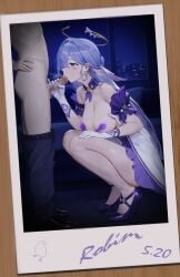 1boy 1girls blowjob breasts_out censored female glans_stimulation handjob_while_sucking highheels honkai:_star_rail large_breasts oral oral_sex photo polaroid polaroid_photo robin_(honkai:_star_rail) shaved_crotch signed_photo squatting squatting_blowjob sucking sucking_penis tagme_(artist)