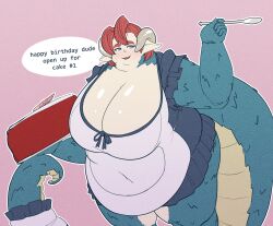 1girls bbw cake cooooookin fat fat_female fat_fetish female horns lizard lizard_girl lizard_humanoid lizard_tail red_hair tail