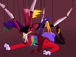 deltarune deltarune_chapter_2 deltarune_chapter_3 male object_head robot robot_humanoid robot_joints spamton spamton_g._spamton spamton_g_spamton spamton_neo suspended suspended_in_midair suspension tenna tenna_(deltarune) tv_head tv_screen wedgie wedgie_fetish wedgied_male wedgies