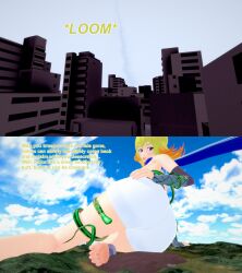 3d ass blonde_hair city destruction english_text female female_only giantess giantess_growth huge_ass kid_icarus kid_icarus_uprising koikatsu nintendo phosphora tagme text xavierhuge