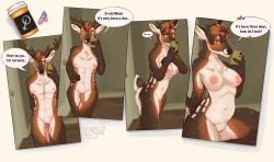 animal_genitalia animal_penis anthro antlers areola before_and_after breast_growth breasts cervine_genitalia cervine_penis deer dialogue drugs electronics expansion female gender_transformation genitals genitals_shrinking growth happy hi_res hip_expansion hormone_replacement_therapy horn male mammal mtf_transformation nipples pale0punk penis penis_shrinking phone pill_bottle pills selfie smile solo speech_bubble surprised thick_thighs trans_(lore) trans_woman_(lore) transformation transformation_sequence vulva willing_transformation