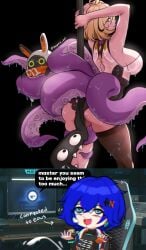 1girls arms_behind_head bangboo_(zenless_zone_zero) belle_(zenless_zone_zero) big_breasts big_butt big_thinkers blonde_hair blue_hair breasts chair collage computer computer_monitor cum cumming_through_clothing cumshot edit ejaculation eous_(zenless_zone_zero) exposed_shoulders fairy_(zenless_zone_zero) female fully_clothed futa/female futanari hairpin hoyoverse humanoid intersex looking_at_viewer looking_back mesaria_art molesting nose_bleed octopus_girl open_mouth partially_exposed_ass robot short_hair short_shorts shorts side_boob simulator smile speech_bubble sticker stickers_on_body stockings suction_cups tentacle tentacle_molestation tentacle_tail tentacles_around_body tentacles_around_legs text trembling trembling_lines weapon weapon_between_buttocks wet wet_clothes wet_tentacles yidhari_(zenless_zone_zero) zenless_zone_zero