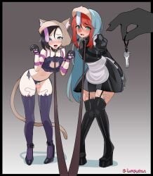 1boy absurdres animal_hands animegao armbinder arms_behind_back bikini black_hair bondage boots bound bound_arms bound_together cat_lingerie chastity_cage collar cosplay dildo_gag egg_vibrator female flat_chastity_cage flat_chest gag gag_under_mask gloves green_eyes high_heels highres key kigurumi leash looking_at_object lumpychan maid mask mask_on_head oerba_yun_fang open_mouth orange_hair original paw_gloves purple_thighhighs sex_toy side-tie_bikini_bottom skindentation small_chastity_cage standing swimsuit tail thigh_boots thighhighs trap vibrator