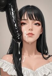 ai_assisted ai_generated asian_female bbc black_dick black_male_asian_female blush clothed_sex cum cum_in_pussy cum_inside cum_leak cum_leaking cum_leaking_out cum_leaking_out_of_penis cum_on_face cum_on_lips dick_worship dominated dominated_female eyeshadow female_focus korean_female lip_gloss makeup penis_against_cheek penis_against_face penis_awe penis_on_face penis_out pink_lip_gloss pink_lips pink_lipstick sleeveless sleeveless_dress white_dress white_top white_topwear