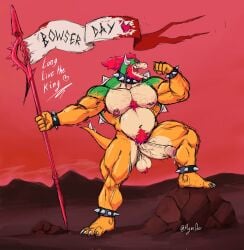 2025 anklet anthro areola armpit_hair balls banner beard belly bent_leg biceps big_balls big_muscles big_penis blood bodily_fluids body_hair bowser bowser_day bracelet chest_hair claws collar deltoids dripping english_text erection eyebrows facial_hair foreskin genital_fluids genitals glans hair happy_trail heart_after_text heart_symbol hi_res holding_melee_weapon holding_object holding_polearm holding_spear holding_weapon horn humanoid_genitalia humanoid_penis jewelry koopa legband male mario_bros melee_weapon morgan_deer musclegut muscular muscular_anthro muscular_male navel nintendo nipple_piercing nipple_ring nipples non-mammal_balls non-mammal_nipples nude obliques open_mouth open_smile outside pecs penis piercing plantigrade polearm precum precum_drip pubes quads red_sky ring_piercing rock saggy_balls scalie shell signature sky smile solo spear spiked_anklet spiked_bracelet spiked_collar spiked_legband spiked_shell spiked_tail spikes spikes_(anatomy) standing tail teeth text thick_arms thick_penis thick_thighs unretracted_foreskin urethra vein weapon