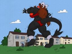 ass biceps breasts brown_hair cooner female hair horns houndoom long_hair muscles muscular muscular_arms muscular_female muscular_legs muscular_thighs pokemon
