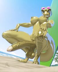 animated anthro archshen argonian balls beach breasts clenched_balls digital_media_(artwork) erection female futa_only futanari green_body green_scales hanging_balls huge_balls huge_breasts huge_cock intersex long_penis penis poney presenting_penis reptile scales scalie squatting sunglasses tagme tail thick_penis vein veiny_penis video