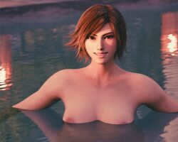 3d blender brown_eyes brown_hair female forsavide kazama_asuka looking_at_viewer namco nipples nude short short_hair tekken tekken_8 topless water wet