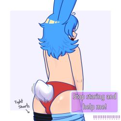 1boy ass ass_focus blue_hair butt_focus femboy five_nights_at_freddy's five_nights_at_freddy's_2 fnaf hazzzuldrawz humanization humanized humanized_animatronic light-skinned_male male male_only solo toy_bonnie_(fnaf)