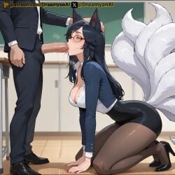 1girls 2025 4k ahri ahri_(league_of_legends) ai ai_assisted ai_generated animal_ears anime anime_style artist_name big_breasts big_penis black_hair blowjob breasts deepthroat dreamyan_ai fellatio female full_body glasses hi_res high_quality high_resolution highres kneeling league_of_legends long_ears long_hair long_tail male medium_breasts oral oral_sex pantyhose patreon penis school seductive sucking sucking_penis tail teacher thick_ass thick_thighs thighs uncensored white_body white_fur white_skin