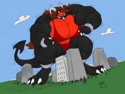abs biceps breasts brown_hair cooner female hair horns houndoom long_hair muscles muscular muscular_arms muscular_female muscular_legs muscular_thighs pecs pokemon