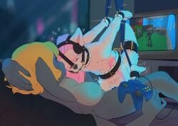 absurd_res alicia_(apis) balls balls_only bit_gag blinders bodily_fluids bondage bound breasts cock_and_balls_torture contactless_sex drooling duo ejaculation eyewear female futanari gag genital_mutilation genital_torture genitals hair hands-free hands_behind_back hi_res intersex intersex/female inverted_nipples membrane_(anatomy) mutilation nintendo nintendo_64 nipples penectomized penectomy penis pink_hair pyravia raised_tail saliva shadowman snofu suspension tail webbed_hands