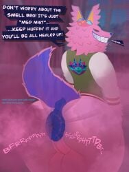 absurd_res andy_fangerson andy_fangerson_(fortnite) animate_inanimate anthro anus ass backsack balls ballsack big_anus big_butt blue_body blue_fur bottomless bubble_butt canid canine canis clothed clothing dialogue epic_games fart fart_cloud fart_fetish fortnite fur genitals hi_res huge_anus huge_butt hyper hyper_anus hyper_butt jacket jadetanuki living_pinata male mammal musk musky_butt perineum pinata pink_body pink_cloud pink_fart pink_fur pink_gas puffy_anus red_sclera smelly smile solo stink_fumes stink_lines tongue tongue_out topwear wolf